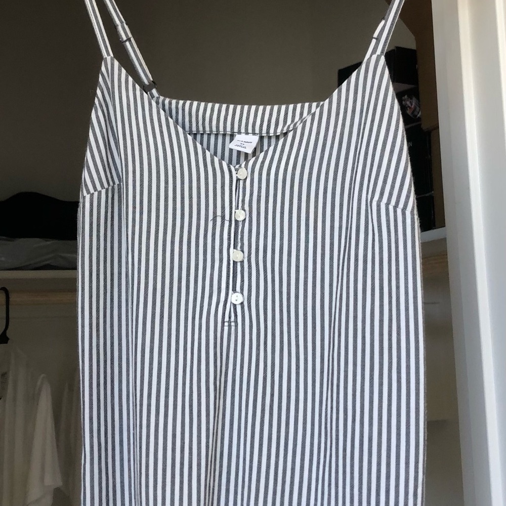 Old Navy Striped Button-Front Spaghetti Strap Top - Gray & White